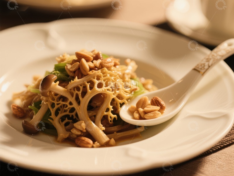 高清大图下载【趣麦麦图】精美菌菇炒面配坚果