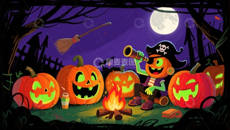 高清大图下载【趣麦麦图】万圣节南瓜灯与海盗装扮角色