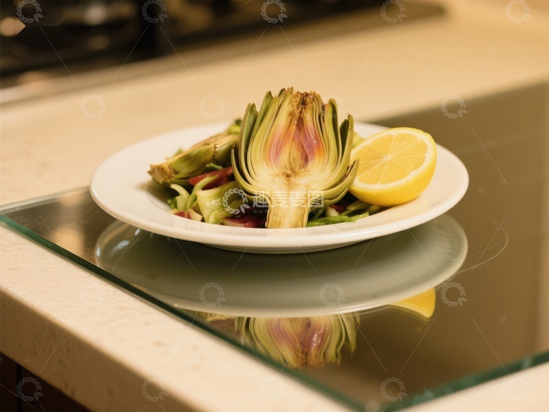 高清大图下载【趣麦麦图】盘中新鲜洋蓟配柠檬
