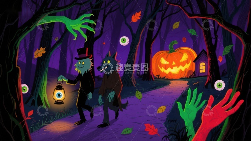 高清大图下载【趣麦麦图】万圣节森林中的神秘探险