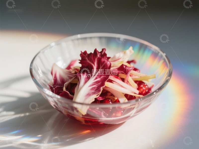 高清大图下载【趣麦麦图】玻璃碗中的红叶生菜沙拉