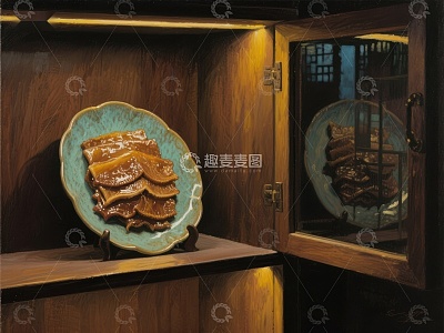 柜中青瓷盘盛放的酱肉