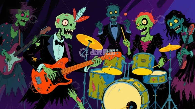 高清大图下载【趣麦麦图】僵尸乐队激情演奏
