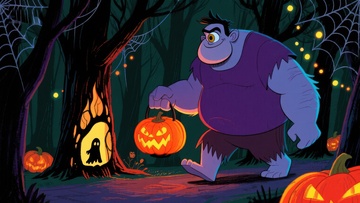 森林中的怪物提着南瓜灯