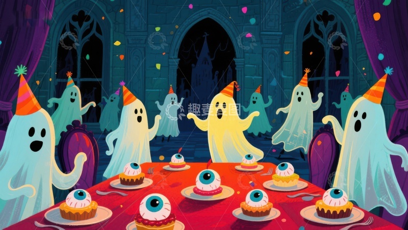 高清大图下载【趣麦麦图】鬼魂聚会，共庆节日