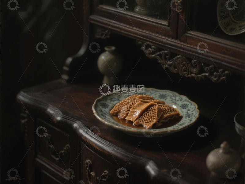高清大图下载【趣麦麦图】古朴木柜上的精美菜肴