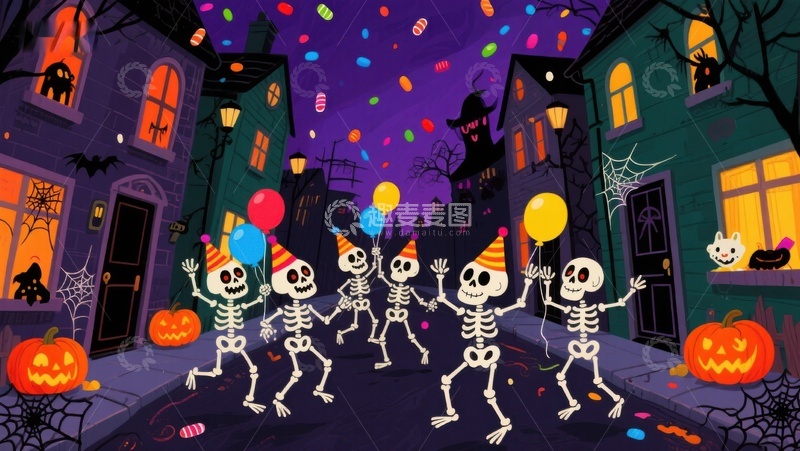 高清大图下载【趣麦麦图】万圣节骷髅舞会夜景