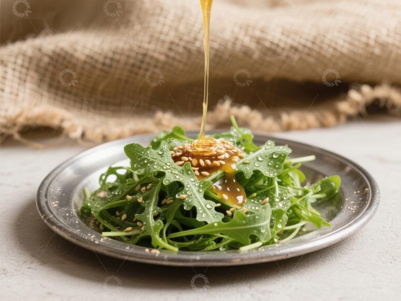高清大图下载【趣麦麦图】芝麻油浇淋新鲜绿叶沙拉