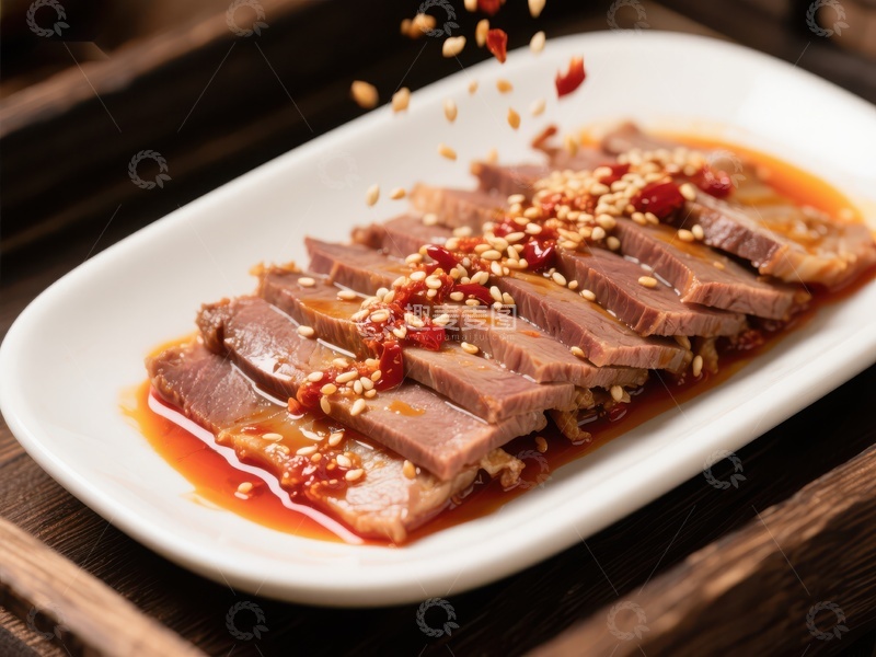 高清大图下载【趣麦麦图】麻辣牛肉片，撒上芝麻辣椒