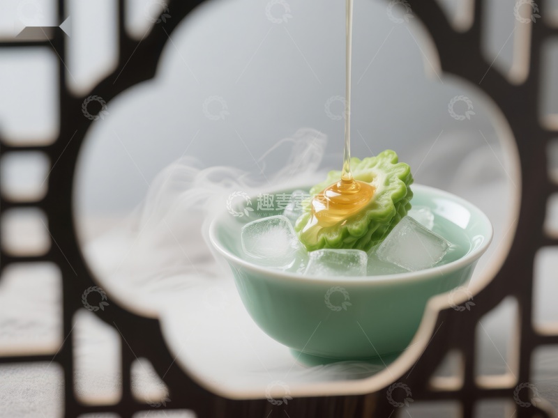 高清大图下载【趣麦麦图】苦瓜冰碗蜂蜜滴落