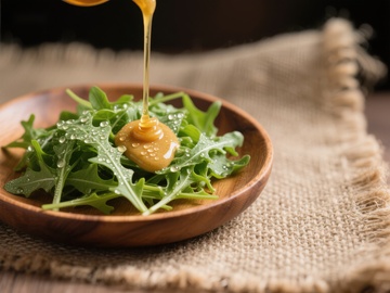 芝麻酱淋在新鲜芝麻菜上