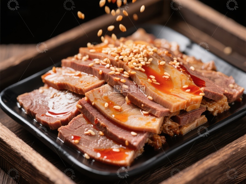 香辣卤肉配芝麻，诱人美食