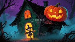 万圣夜小屋与南瓜灯