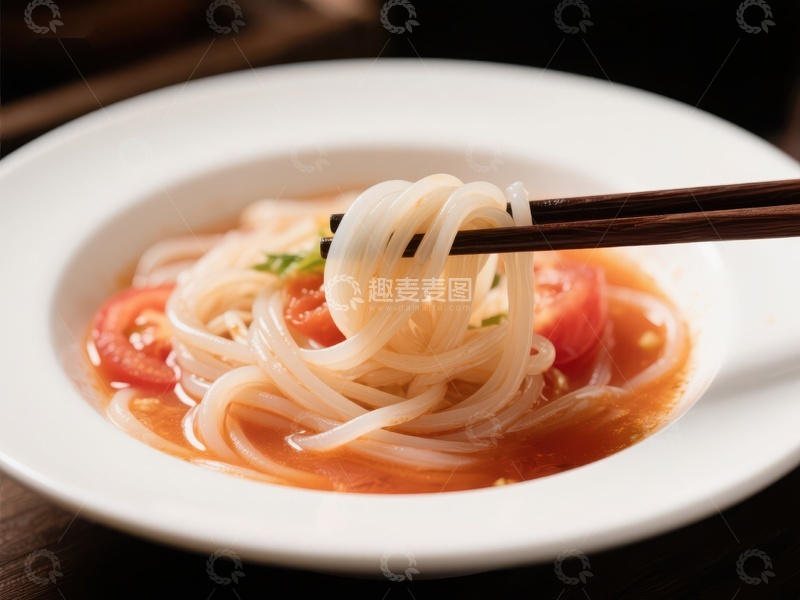 高清大图下载【趣麦麦图】筷子夹起的番茄汤面