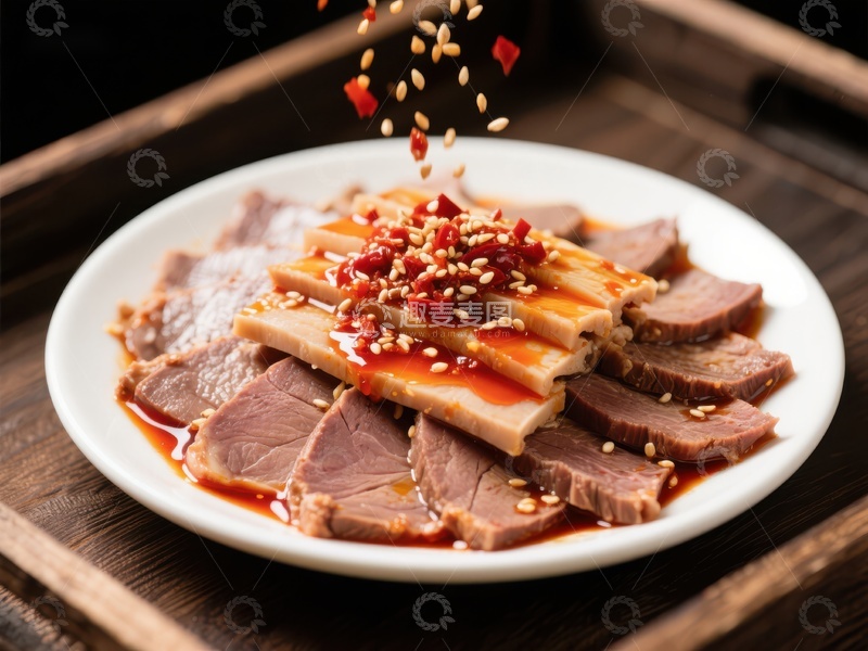 高清大图下载【趣麦麦图】红油牛肉配豆干，撒芝麻辣椒