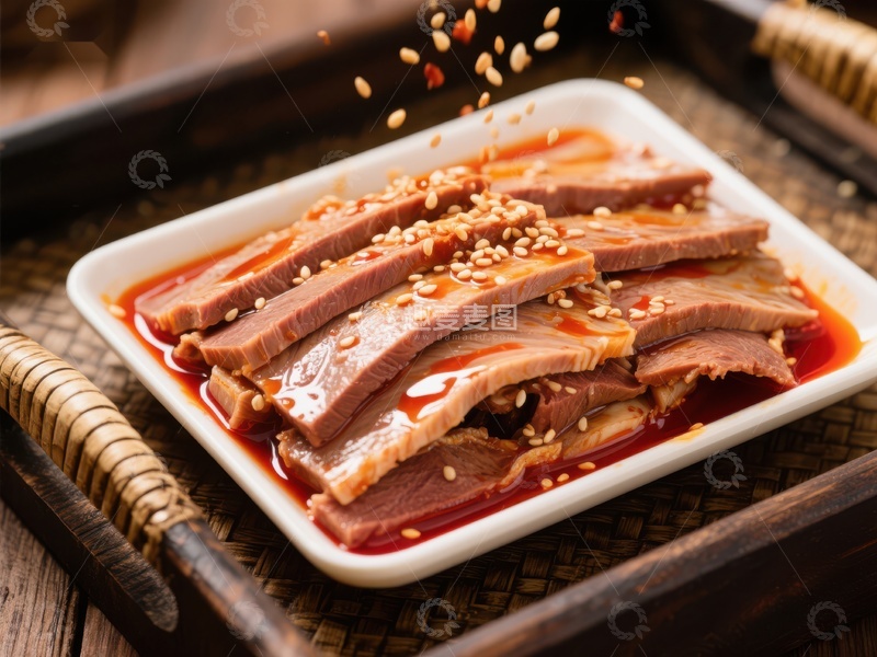 高清大图下载【趣麦麦图】麻辣牛肉片，撒上芝麻的美味佳肴