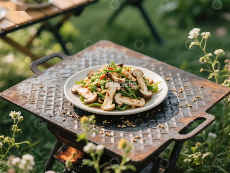 高清大图下载【趣麦麦图】户外餐桌上摆放的美味炒菜