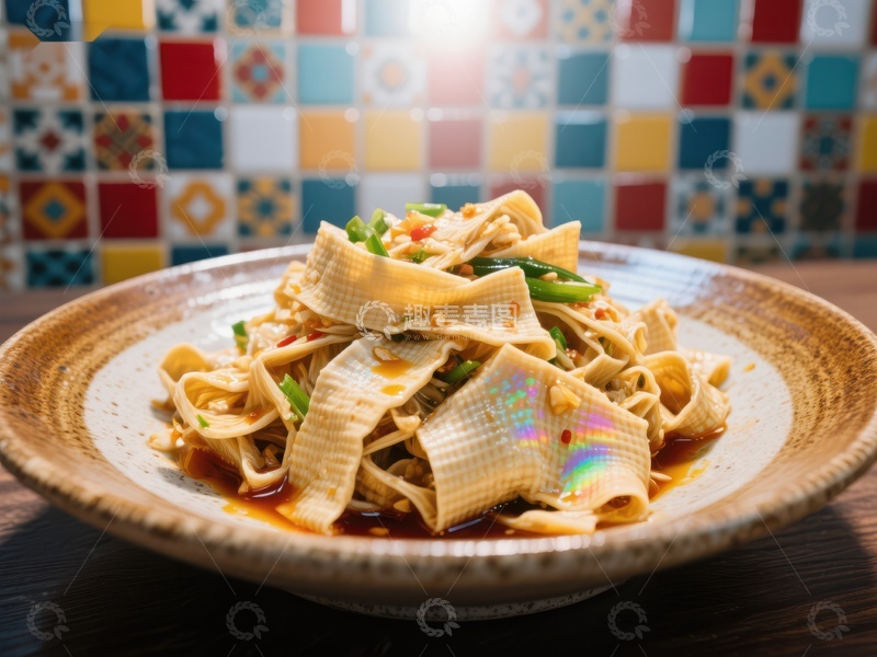 高清大图下载【趣麦麦图】美味凉拌豆皮，色彩斑斓背景