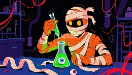 木乃伊科学家在实验室进行化学实验