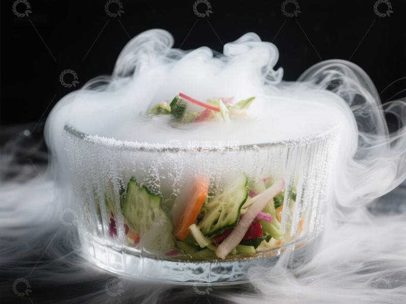 高清大图下载【趣麦麦图】烟雾缭绕的玻璃碗蔬菜沙拉