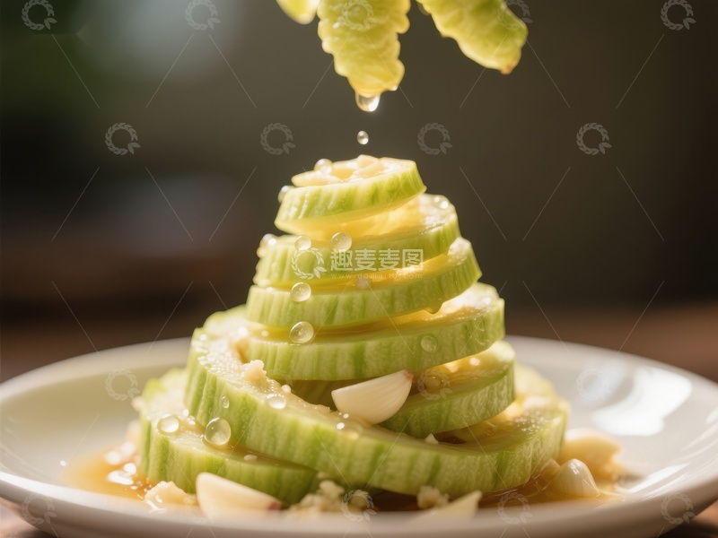 高清大图下载【趣麦麦图】创意黄瓜塔配柠檬汁滴落