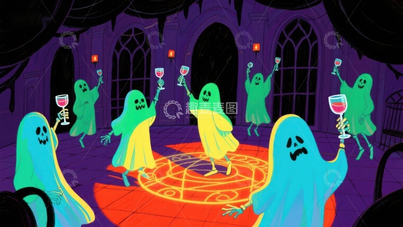 高清大图下载【趣麦麦图】幽灵舞会：神秘古堡中的狂欢夜