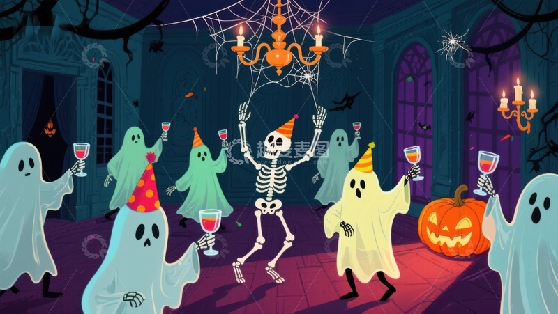 高清大图下载【趣麦麦图】幽灵与骷髅的万圣节派对