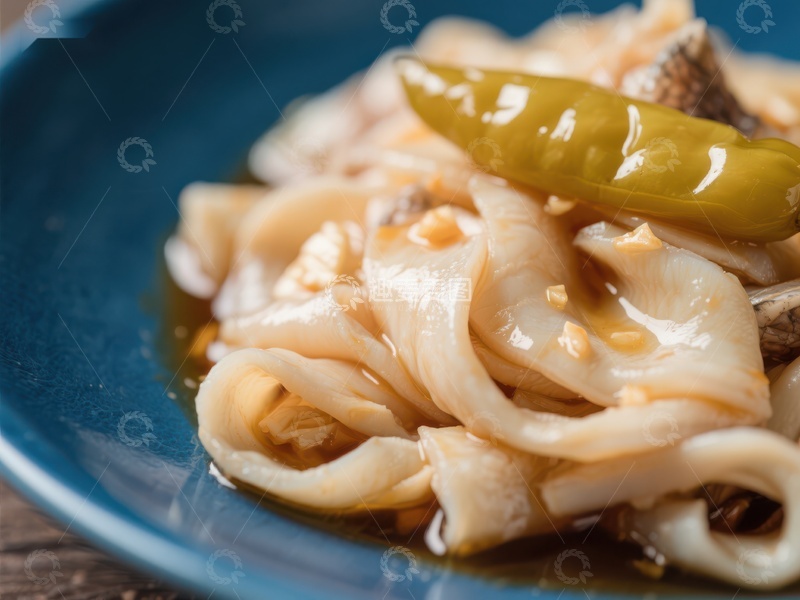 酸辣鱿鱼卷配青椒特写