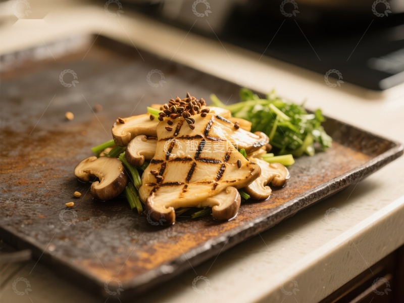 高清大图下载【趣麦麦图】烤制菌菇与蔬菜的精美摆盘