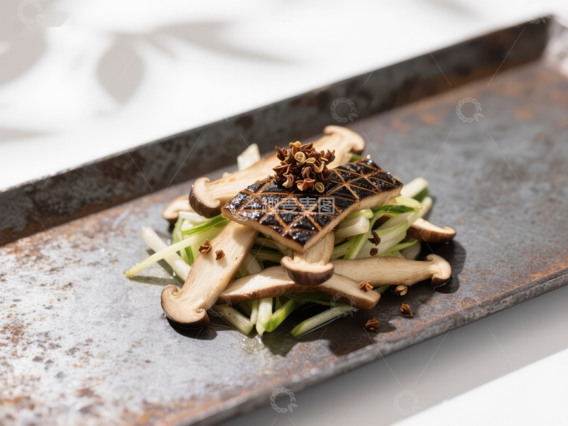 精致素食料理：烤菇配青葱