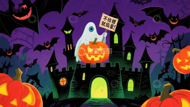 高清大图下载【趣麦麦图】万圣节幽灵城堡夜景