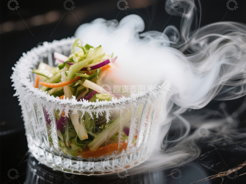 高清大图下载【趣麦麦图】烟雾缭绕的冰镇蔬菜沙拉