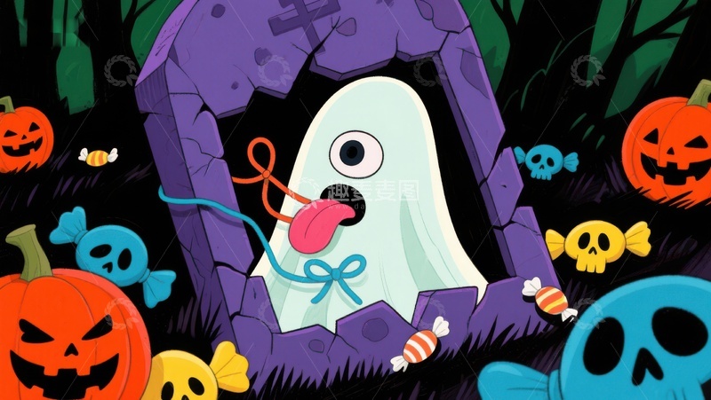 高清大图下载【趣麦麦图】万圣节幽灵与糖果的奇幻夜
