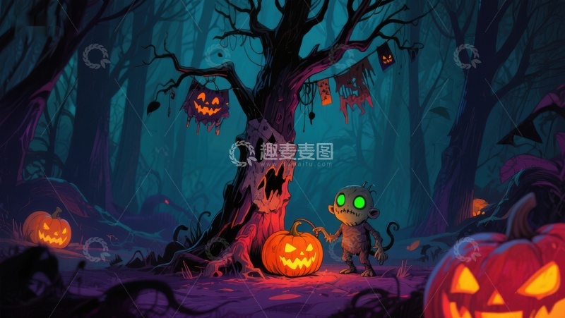 高清大图下载【趣麦麦图】幽暗森林中的万圣节奇遇