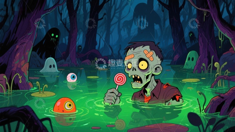 高清大图下载【趣麦麦图】沼泽中的僵尸与糖果