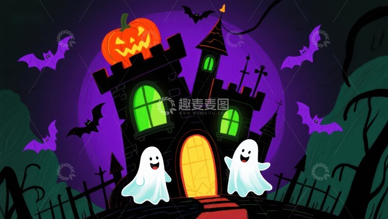 高清大图下载【趣麦麦图】万圣节城堡与幽灵