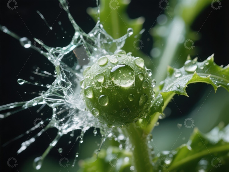 高清大图下载【趣麦麦图】水滴飞溅的绿色果实特写