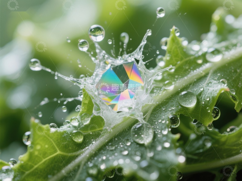 高清大图下载【趣麦麦图】-水滴撞击绿叶瞬间