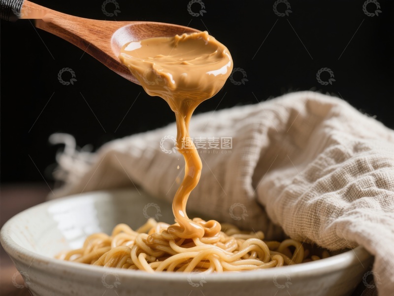 高清大图下载【趣麦麦图】浓郁酱汁淋在面条上