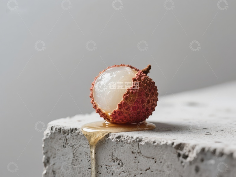 高清大图下载【趣麦麦图】新鲜荔枝切开，果汁滴落