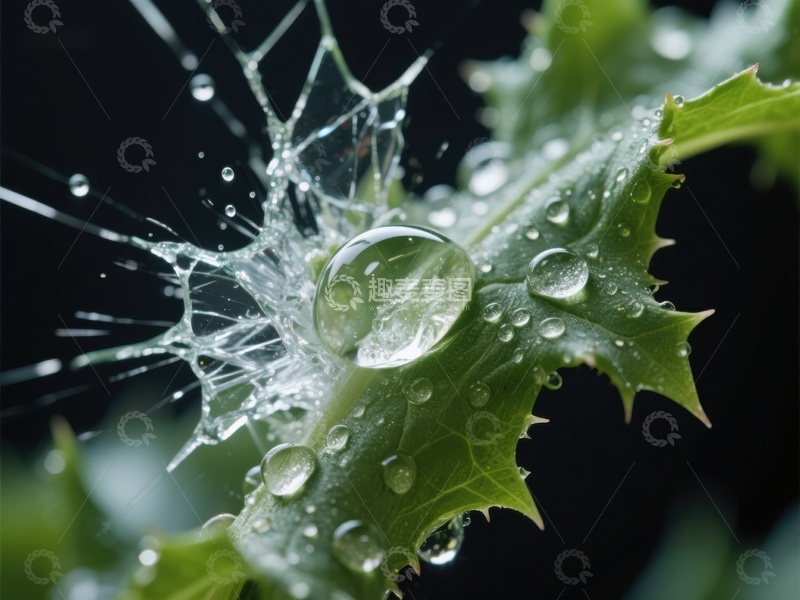 高清大图下载【趣麦麦图】-水滴撞击绿叶瞬间