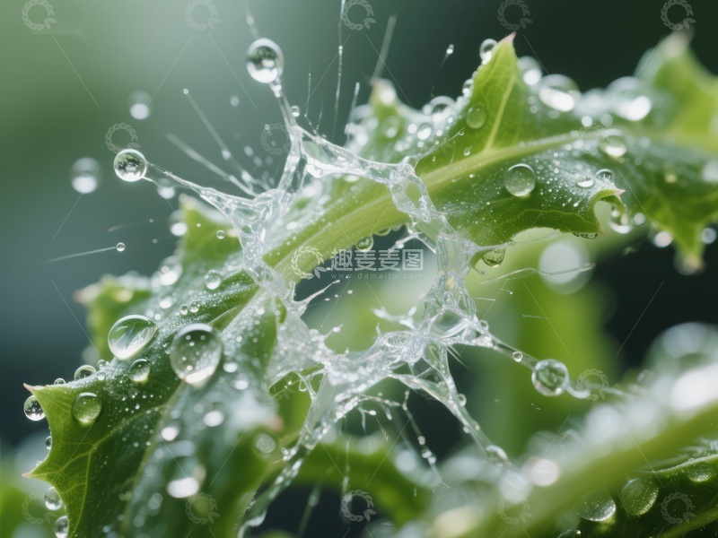 高清大图下载【趣麦麦图】-水滴撞击绿叶瞬间