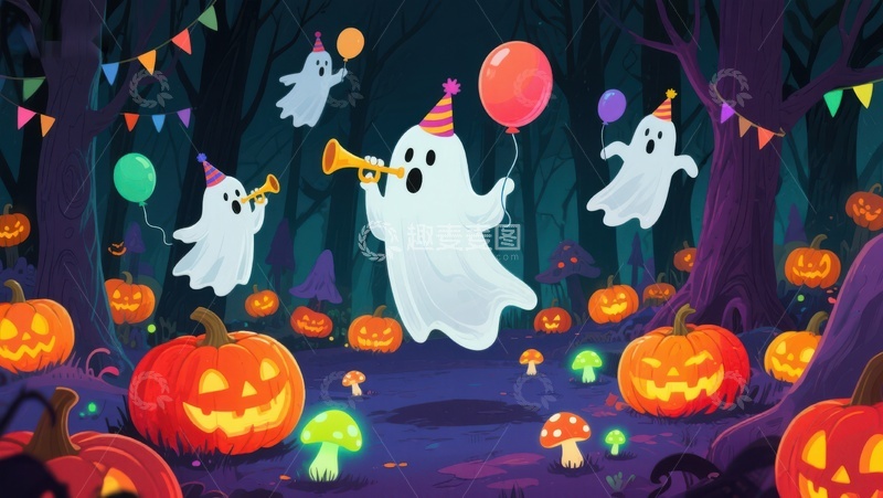 高清大图下载【趣麦麦图】万圣节森林中的幽灵派对