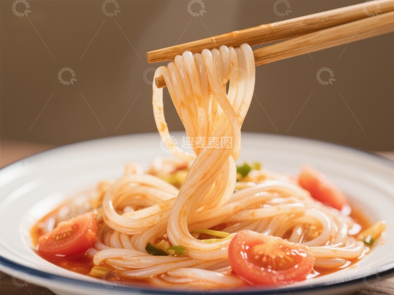高清大图下载【趣麦麦图】筷子夹起的米粉配番茄