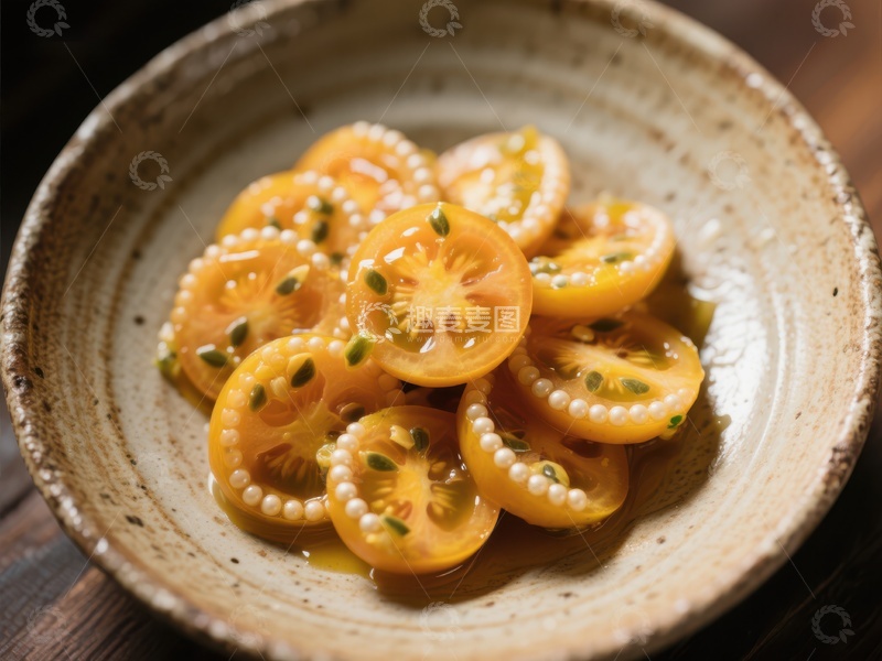 高清大图下载【趣麦麦图】切片番茄置于陶瓷盘中