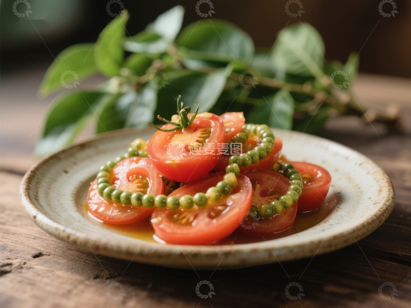 高清大图下载【趣麦麦图】番茄与青豆的创意摆盘