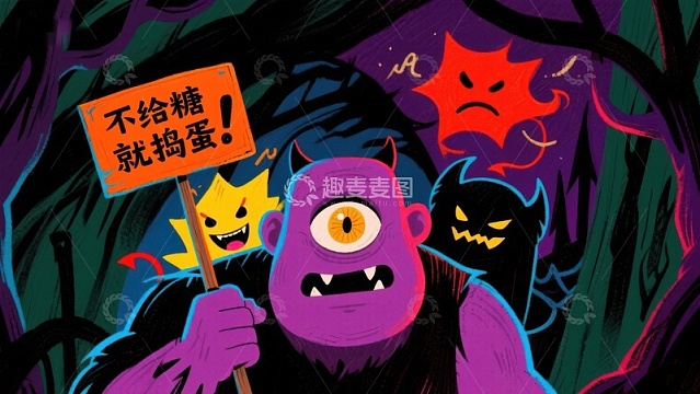万圣节怪物夜行，手持标语牌