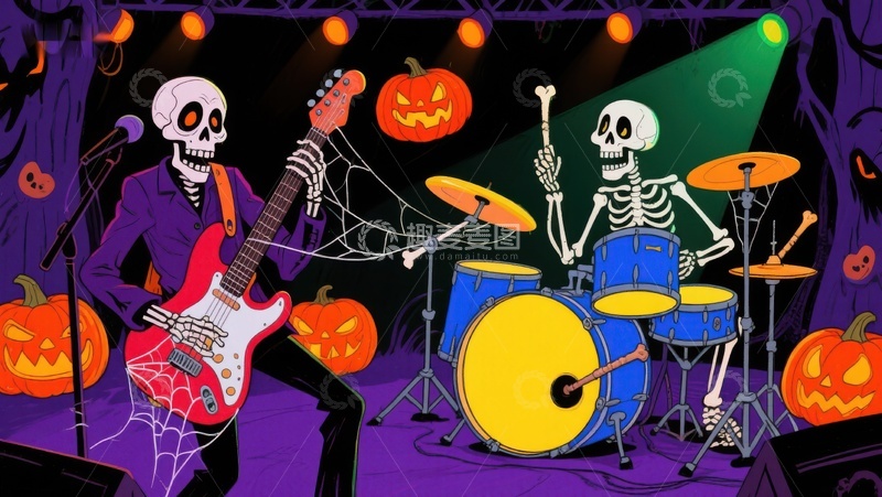 高清大图下载【趣麦麦图】骷髅乐队万圣节表演