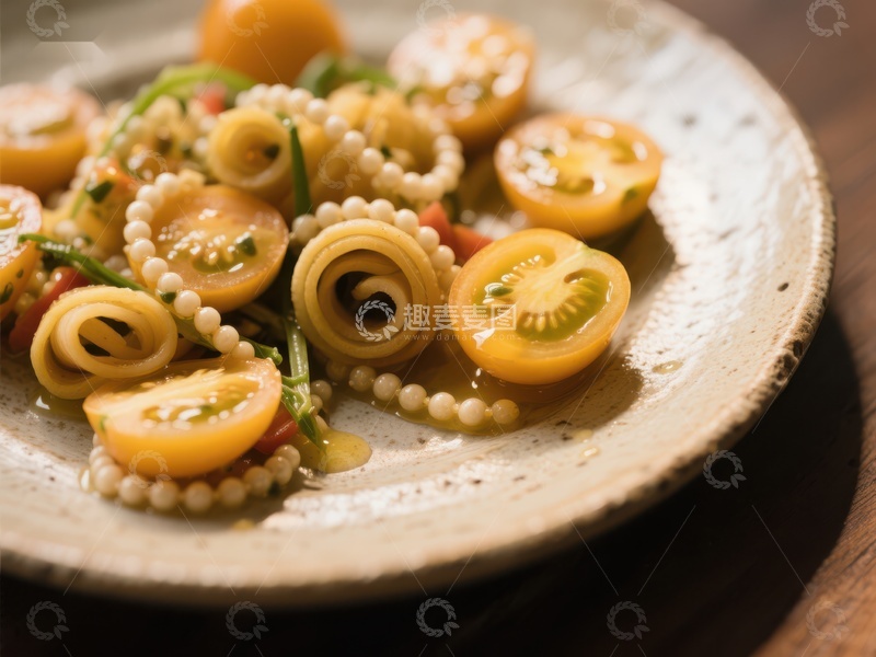 高清大图下载【趣麦麦图】精致盘中意面与樱桃番茄