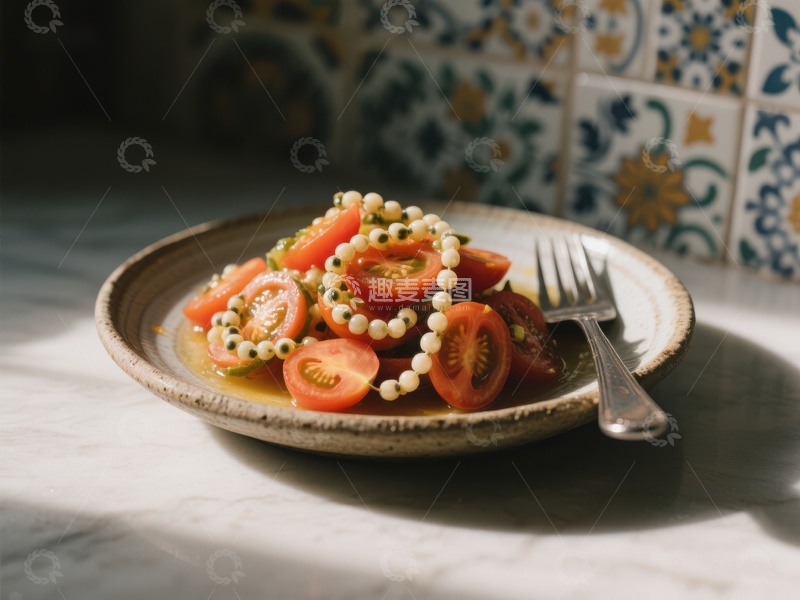 高清大图下载【趣麦麦图】樱桃番茄沙拉配珍珠装饰